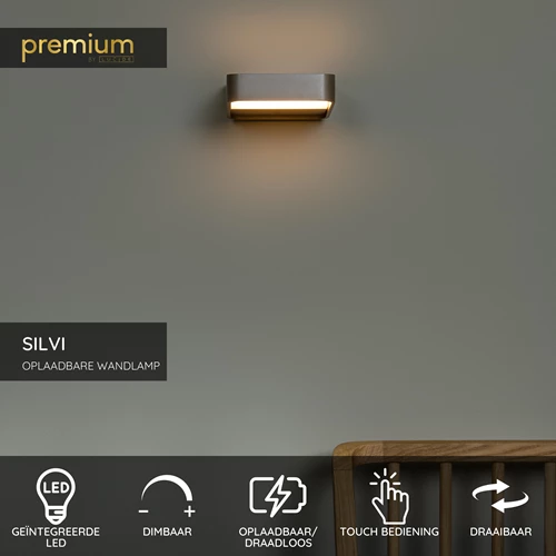 Lucide SILVI - Oplaadbare Wandlamp - Accu/Batterij - LED Dimb. - 1x3,7W 2700K - Koffie | Premium - USP